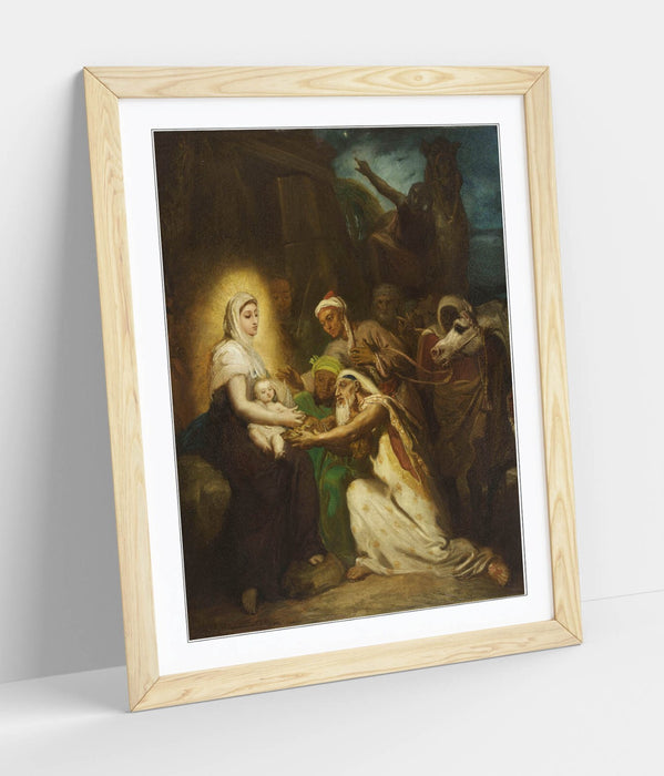 Framed Art Poster - Theodore Chasseriau Adoration Of The Magi Print With Wood Grain Frame