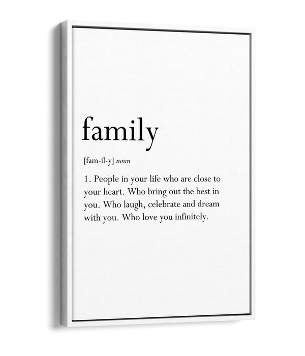 FAMILY DEFINITION QUOTE SLOGAN LOVE HOME -FLOAT EFFECT CANVAS WALL ART PRINT