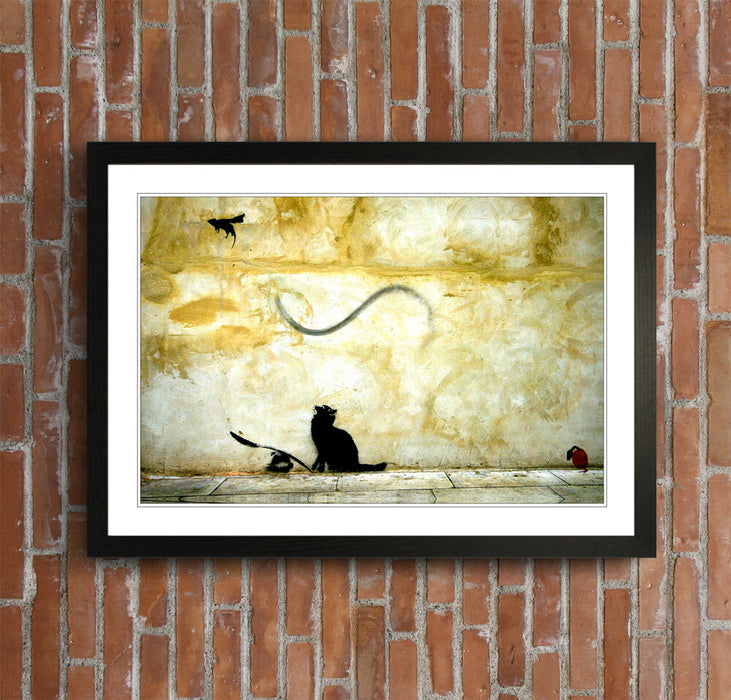 BANKSY CAT AND MOUSE GRAFFITI FRAMED STREET ART POSTER PICTURE PRINT 4 SIZE