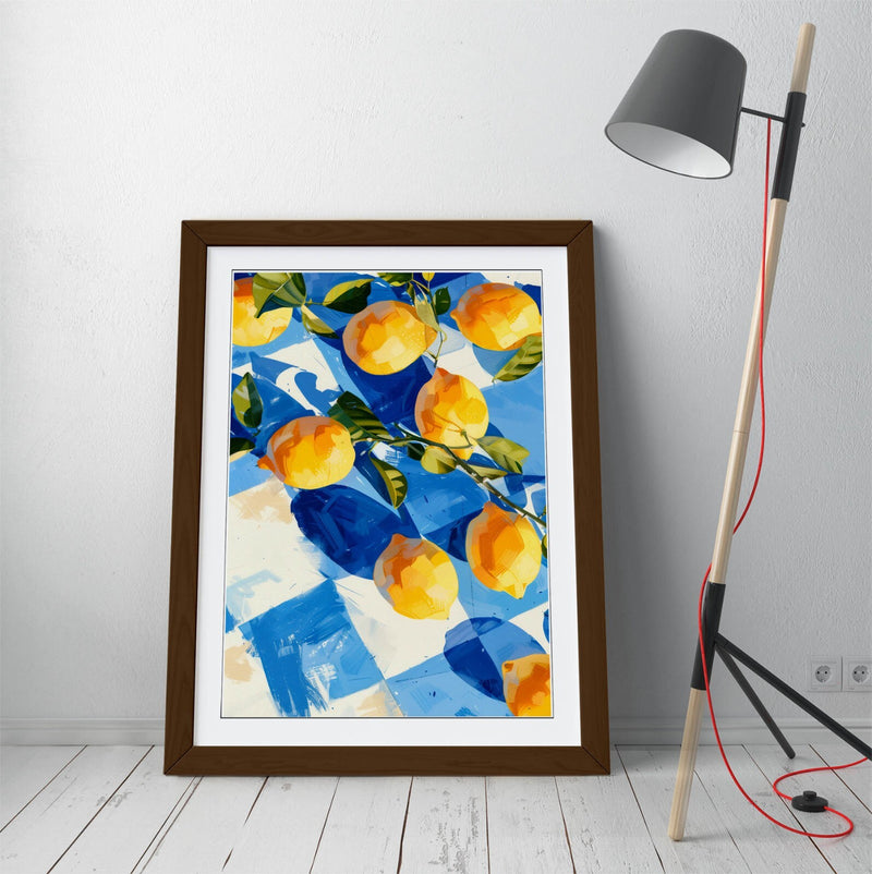 Framed Wall Art - Lemon Wall Poster On Checkerboard Art Print With Handmade UK Frame