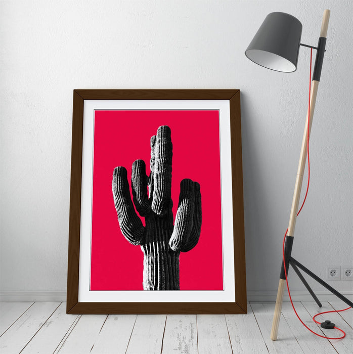 TRENDY B&W CACTUS POP ART RED -ART FRAMED POSTER PICTURE PRINT ARTWORK