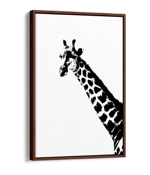 GIRAFFE HEAD, BLACK AND WHITE ANIMALS -FLOAT EFFECT CANVAS WALL ART PRINT TRENDY