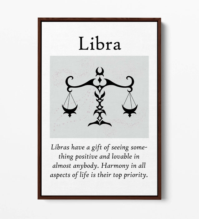 LIBRA STAR SIGN ZODIAC ASTROLOGY QUOTE -FLOAT EFFECT CANVAS WALL ART PRINT