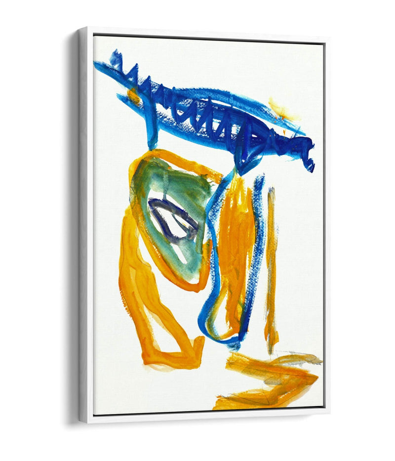 Float Effect Canvas Art - Abstract Yellow Blue Painting | Ready To Hang, Premium Varnish Finish