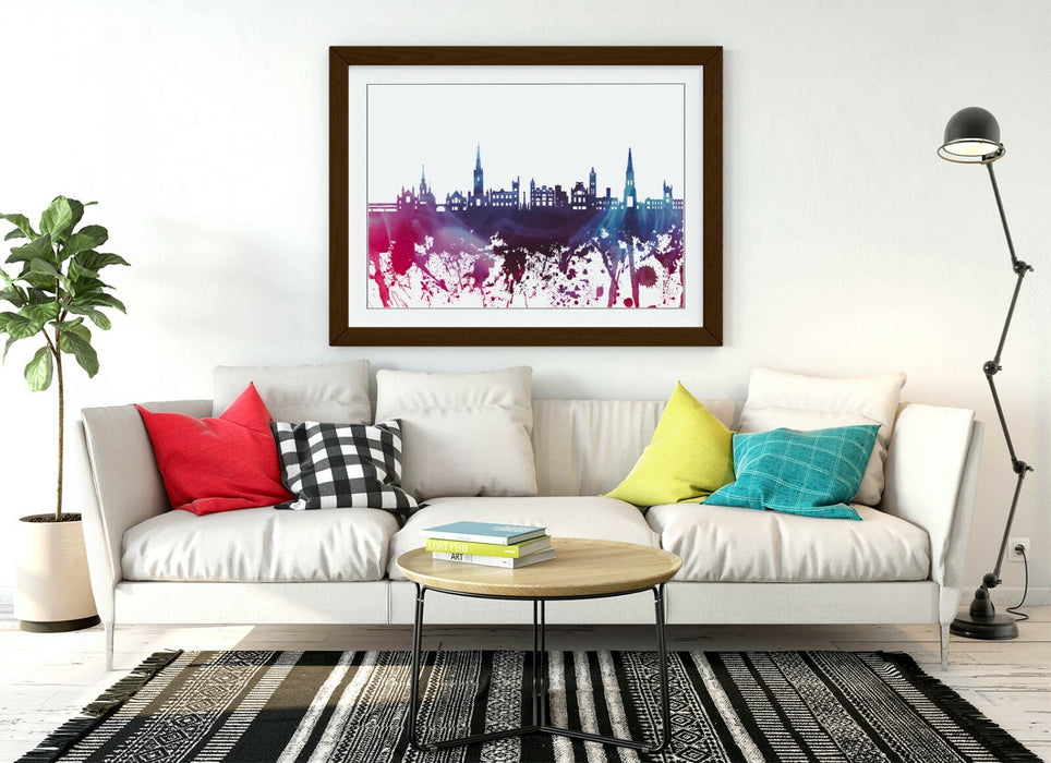 DERRY CITY SKYLINE PURPLE SPLASH ART -FRAMED WALL ART PICTURE PRINT POSTER