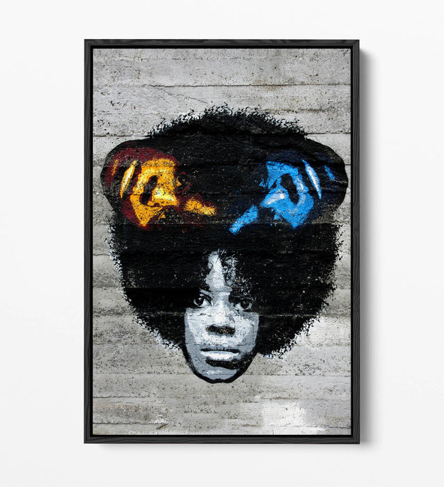 Canvas Wall Art Print - Multicolour Graffiti Black Woman | Float Effect, Premium Varnish Finish