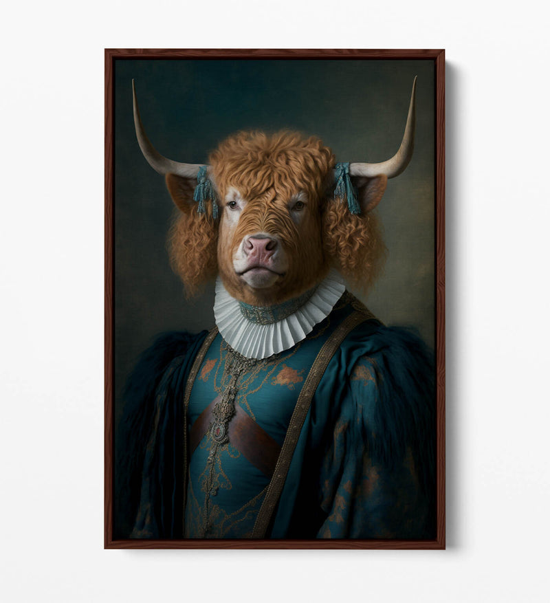 Highland Cow Canvas - Funny 18th Century Portrait | Float Effect Wall Art Print