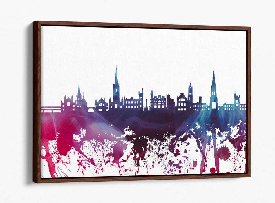 DERRY CITY SKYLINE PURPLE SPLASH ART -FLOAT EFFECT CANVAS WALL ART PRINT