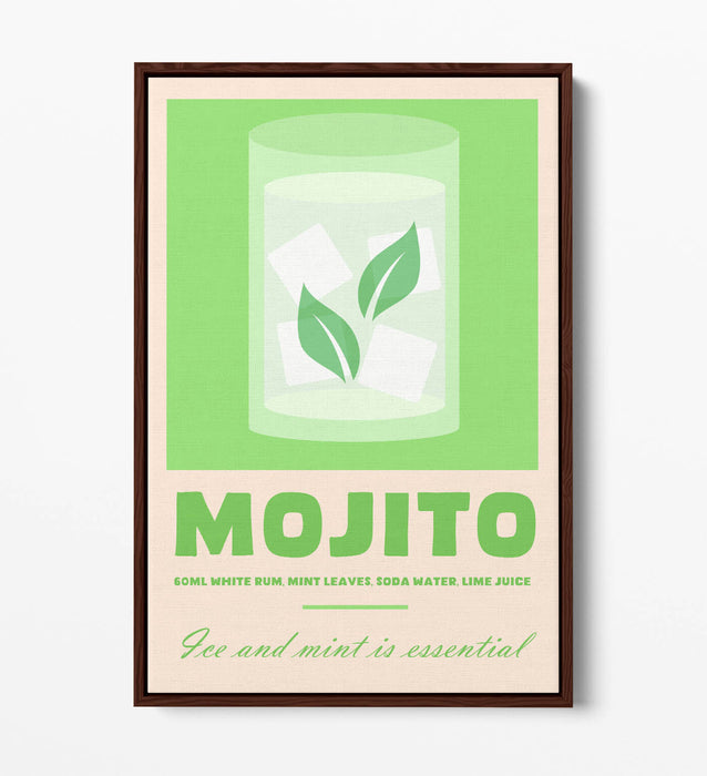 Mojito Cocktail Poster - Premium Float Effect Canvas Wall Art For Kitchen Decor