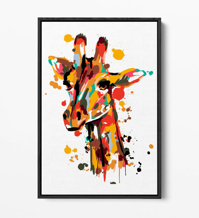 Colorful Canvas Wall Art - Giraffe Brush Stroke Print | Float Effect, Handmade UK