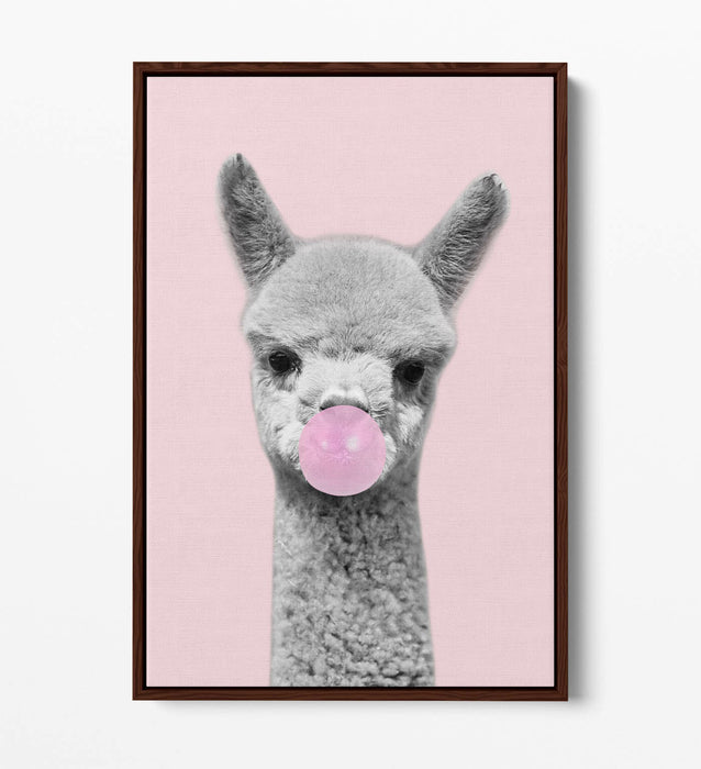 ALPACA BLACK WHITE BABY PINK BUBBLEGUM FLOAT EFFECT CANVAS WALL ART PIC PRINT