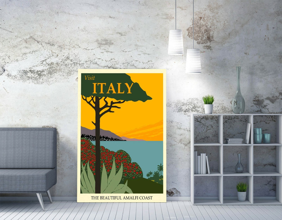 VINTAGE RETRO ITALY TRAVEL POSTER -CANVAS WALL ART PICTURE PRINT- BLUE