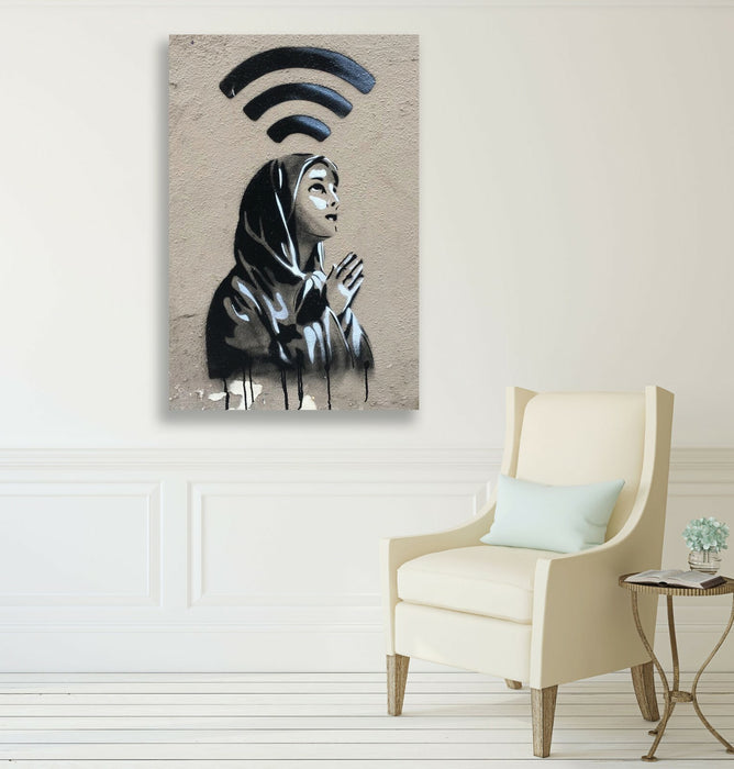 BANKSY WIFI GOD CANVAS WALL ART PRINT ARTWORK PREMIUM VARNISHED