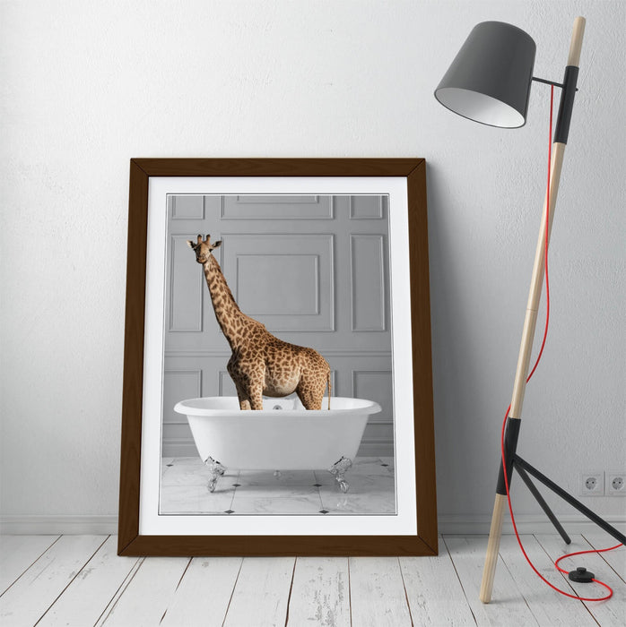 GIRAFFE IN BATHTUB -QUIRKY ART FRAMED POSTER PICTURE PRINT BATHROOM ARTWORK