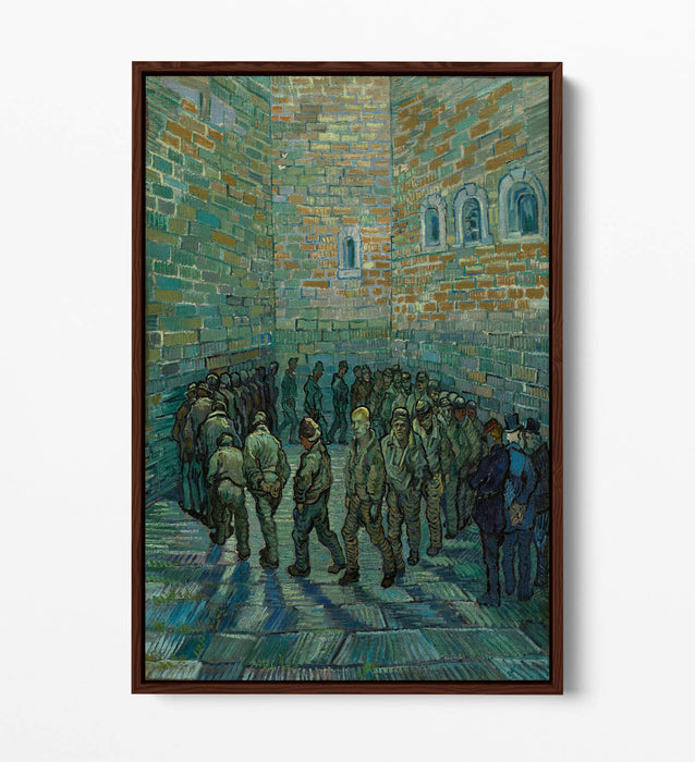 VAN GOGH PRISONERS' ROUND -FLOAT EFFECT CANVAS WALL ART PIC PRINT- BLUE GREEN