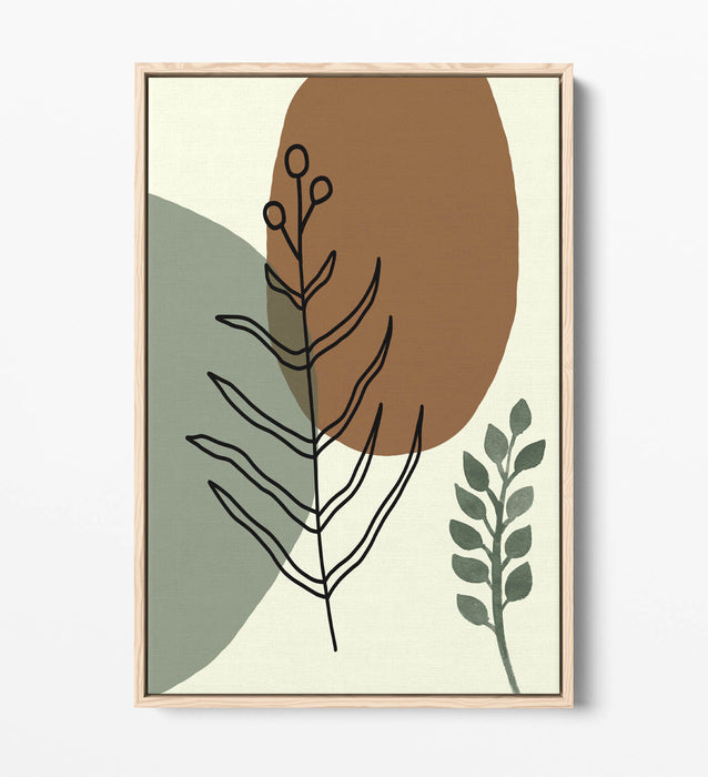 BOTANICAL BAUHAUS TRENDY MINIMALIST LEAVES -FLOAT EFFECT CANVAS WALL ART PRINT