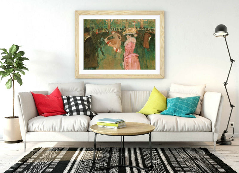 Framed Art Poster - Moulin Rouge Artwork With Woodgrain Frame Finish - Pink Wall Decor