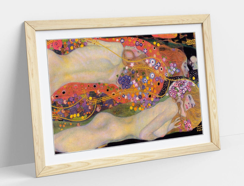 Framed Wall Art Poster - Gustav Klimt Print Water Serpents II in Woodgrain Frame