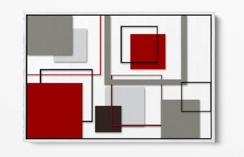 Canvas Wall Art - Red Grey Abstract Shapes | Float Effect Frame, Bedroom Decor