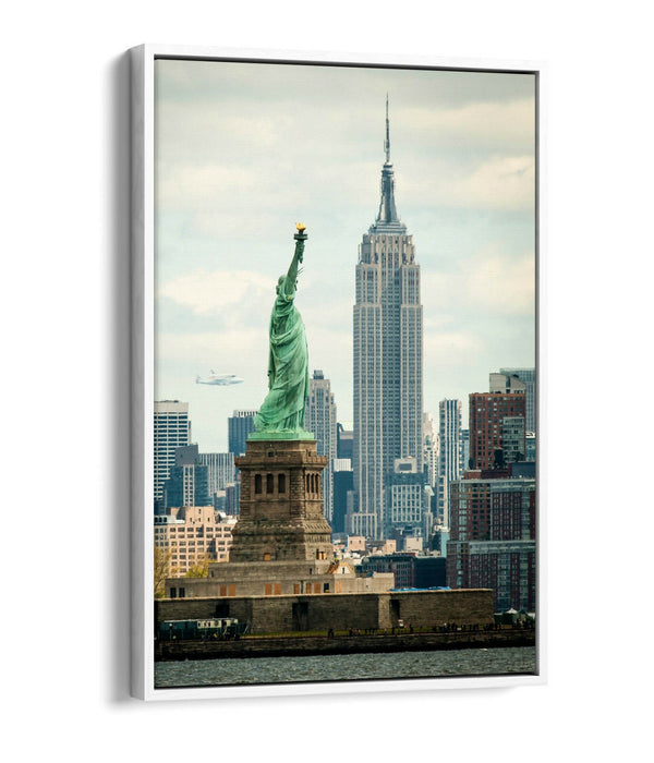 Float Effect Canvas Art - NYC Statue Of Liberty & Empire State Premium Print