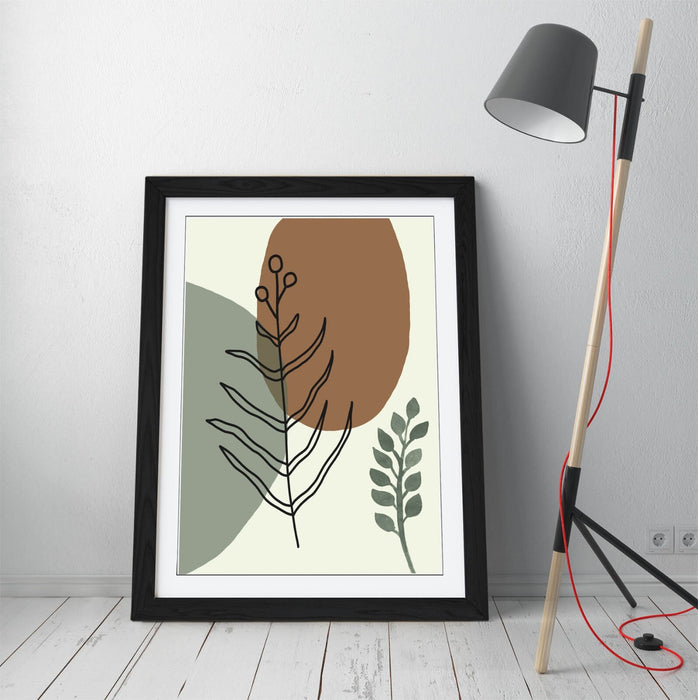 BOTANICAL BAUHAUS LEAF TRENDY MINIMALIST -FRAMED WALL ART PICTURE PRINT ARTWORK