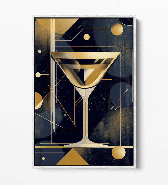 Gold Martini Glass Art – Art Deco Canvas Wall Decor | Float Effect, UK Made