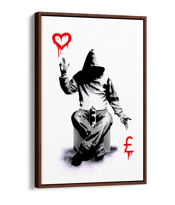 BANKSY, LOVE OR MONEY -FLOAT EFFECT CANVAS WALL ART PRINT ARTWORK- GRAFFITI
