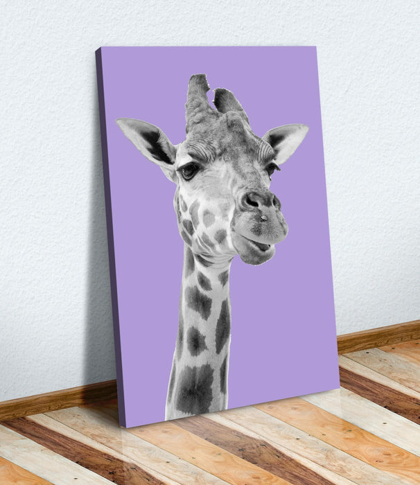 Giraffe Canvas Wall Art - Purple Black White Animal Print on Archival Grade Canvas