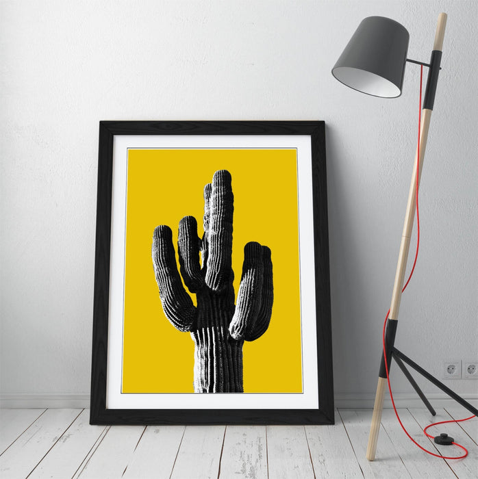 TRENDY B&W CACTUS POP ART YELLOW -ART FRAMED POSTER PICTURE PRINT ARTWORK