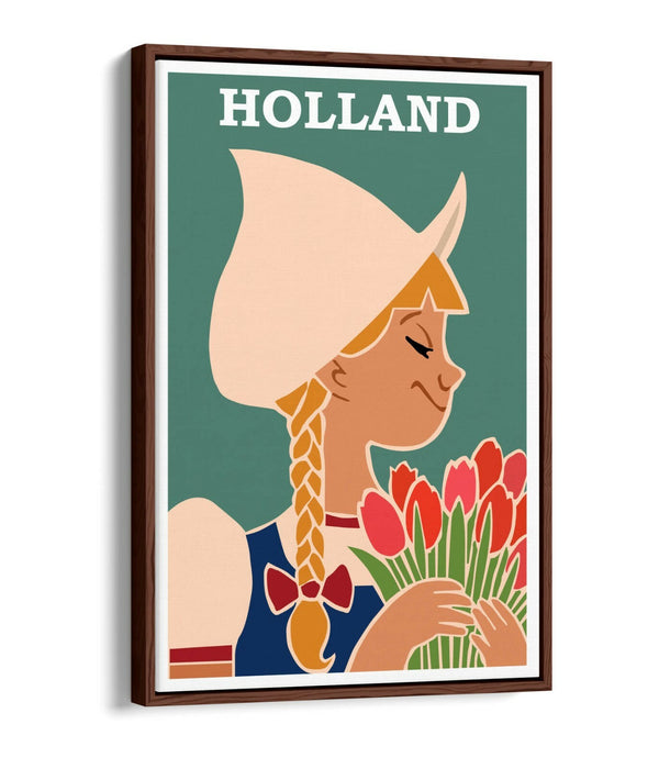 RETRO VINTAGE HOLLAND TRAVEL POSTER -FLOAT EFFECT CANVAS ART PRINT- TEAL
