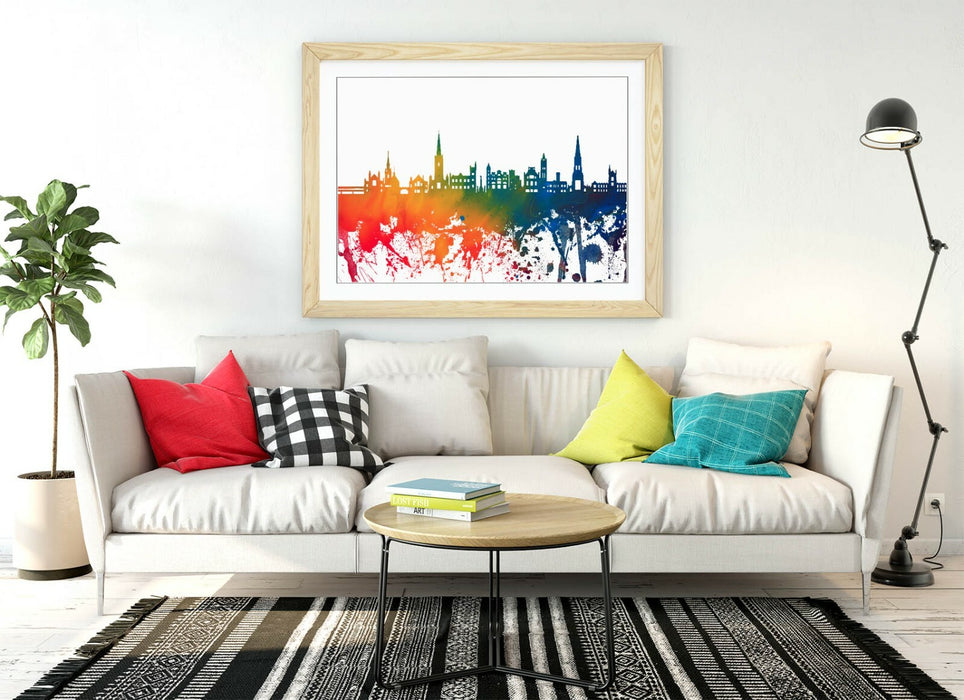 DERRY CITY SKYLINE RAINBOW SPLASH ART -FRAMED WALL ART PICTURE PRINT POSTER