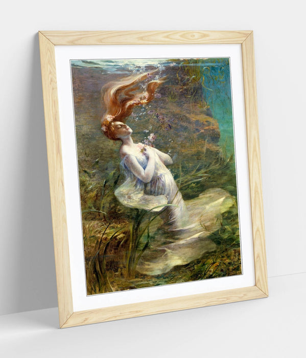 Framed Wall Art Poster - Ophelia Painting Print | Handmade UK Art, Woodgrain Frame Finish