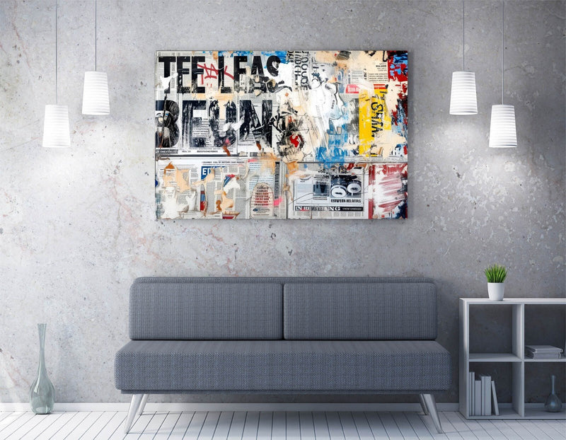 Canvas Wall Art - Abstract Newspaper Collage Graffiti Style Print on Archival Grade Canvas