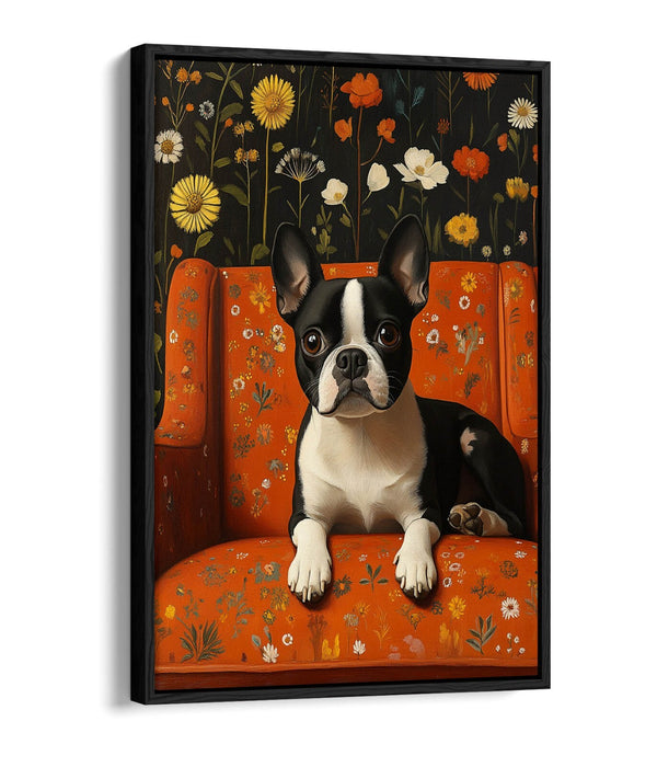 Floral Canvas Wall Art - Cute French Bulldog Print | Float Effect Canvas, Vibrant Color Artwork