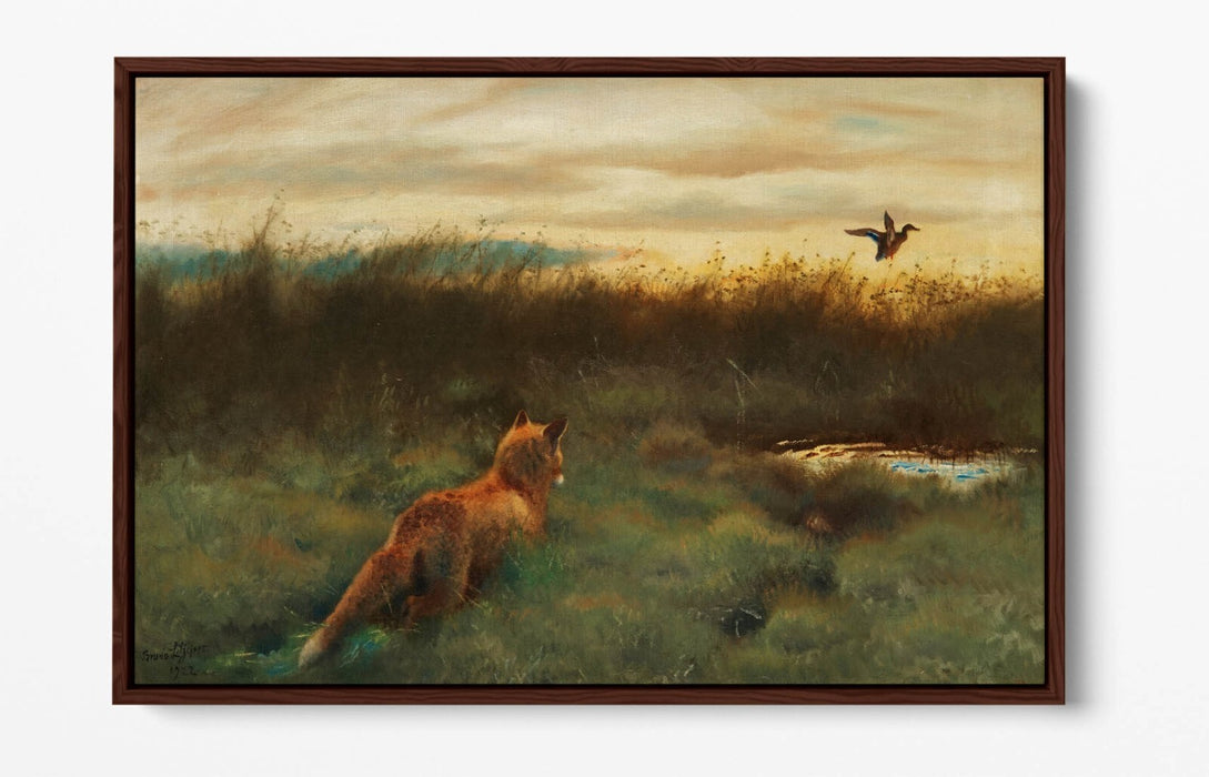 Canvas Wall Art - Bruno Liljefors Fox And Duck Float Effect Print On Canvas