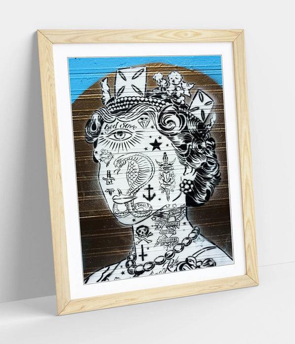Queen Elizabeth Tattoo Art – Framed Wall Art Poster | Graffiti Style Print