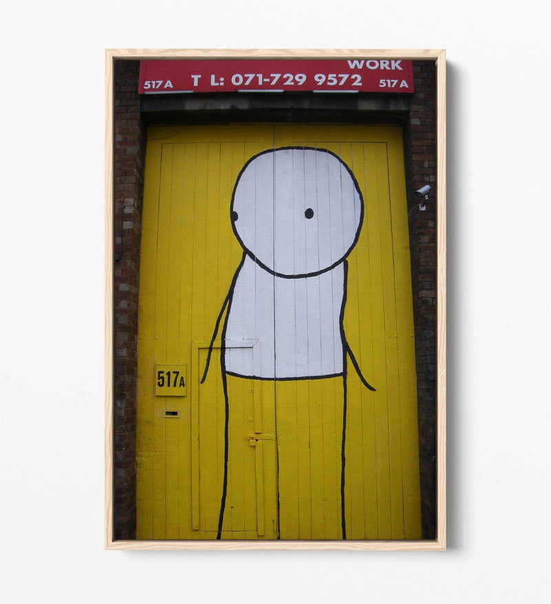 Canvas Wall Art - Stik Yellow Door Graffiti Artwork | Float Effect Canvas Print, Ready To Hang