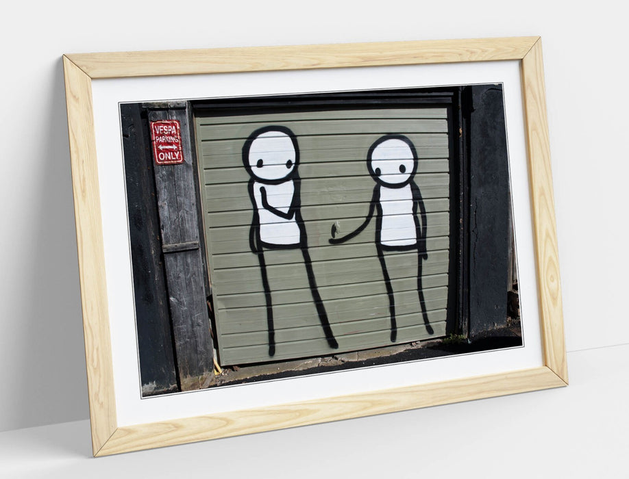 Framed Graffiti Art - Stick Men Poster with Woodgrain Frame | UK Handmade Art