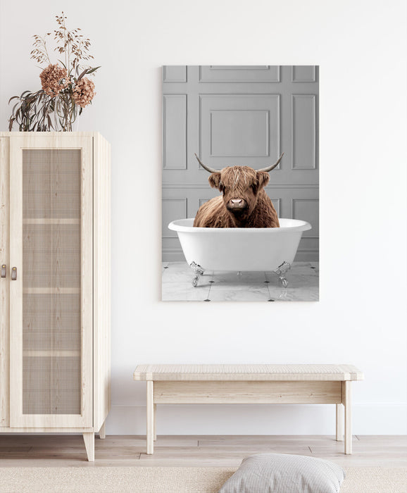 ANIMALS IN BATH HIGHLAND COW ELEPHANT PANDA CANVAS WALL ART PRINT ARTWORK FRAMED