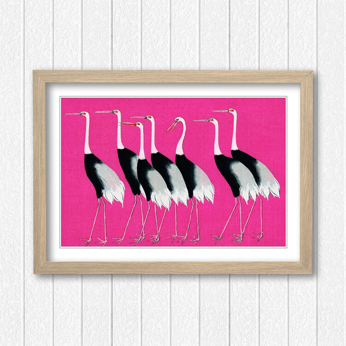 FRAMED WALL ART PRINT ARTWORK POSTER ORIENTAL PINK CRANES JAPANESE 4 SIZES