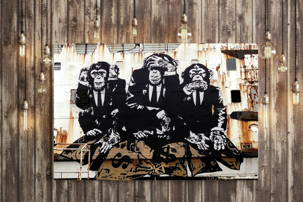 3 WISE MONKEYS BANKSY  CANVAS WALL GRAFFITI ART PRINT ARTWORK FRAMED POSTER