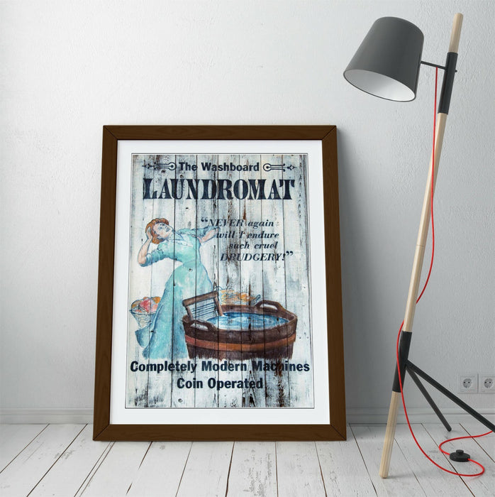Framed Vintage Poster – Retro Advertisement Art Print With Wood Grain Frame