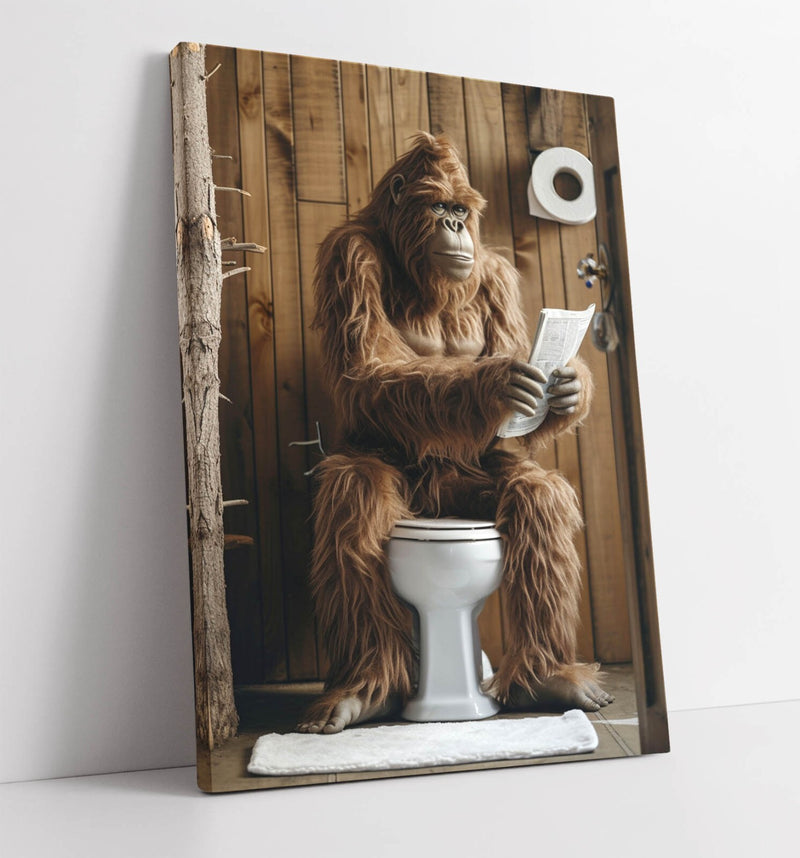 Bigfoot Bathroom Wall Art - Handmade Canvas Print | Quirky Toilet Decor