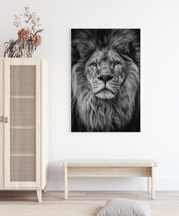 LION HEAD BLACK AND WHITE CANVAS WALL ART PRINT ARTWORK STRENGTH COURAGE