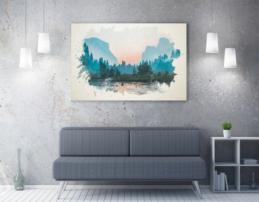 Canvas Wall Art Print - Mountain Landscape Watercolour Painting Effect | Handmade Canvas Print