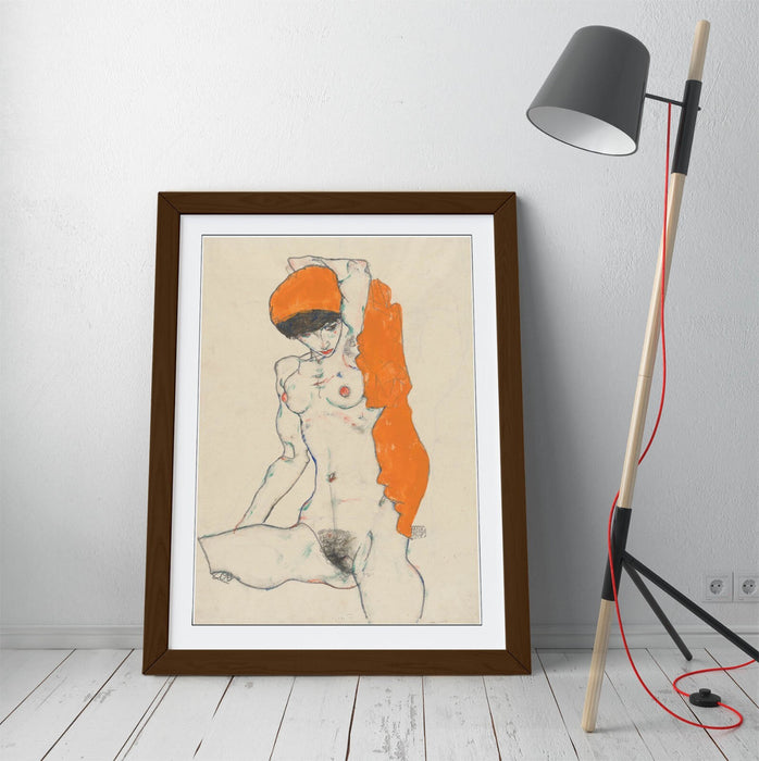 Framed Art Poster - Egon Schiele Print With Orange Drapery Artwork | Matte Paper