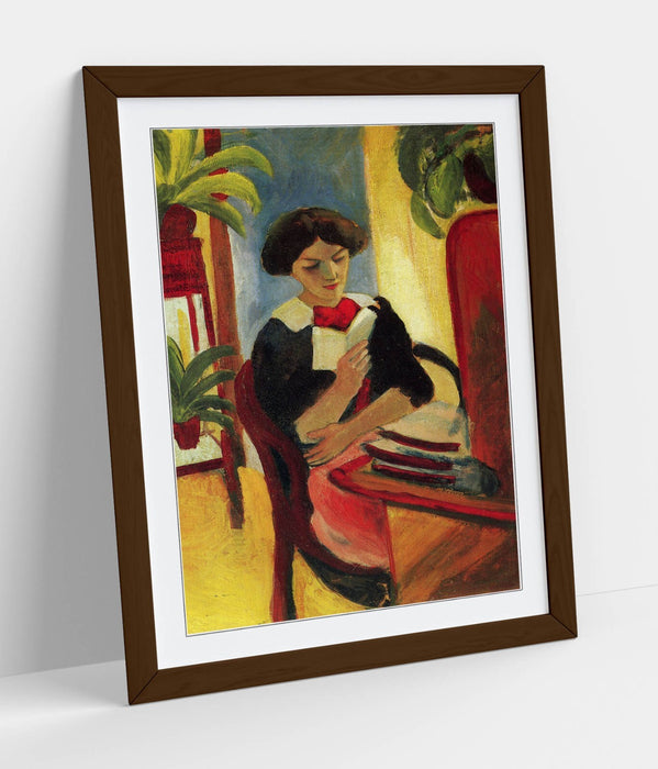 Framed Wall Art - August Macke Elisabeth Reading Poster Print, Woodgrain Frame, Ready to Hang