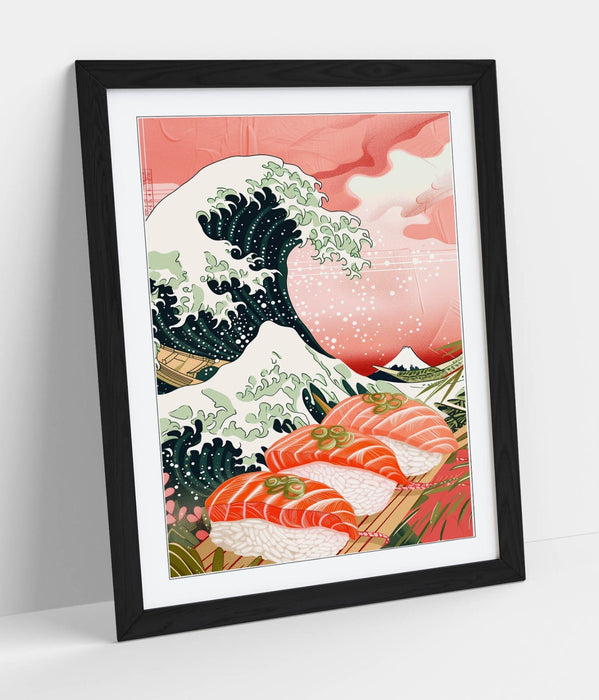 Japanese Wall Art - Hokusai Wave Print Framed Sushi Poster | Handmade UK
