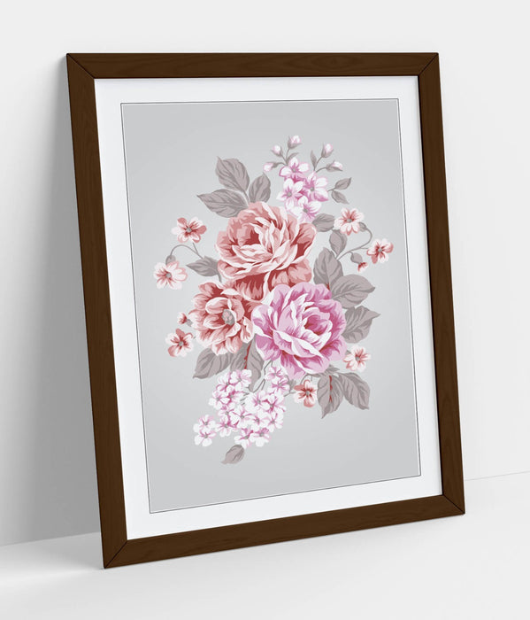 Framed Floral Wall Art - Pink Red Roses Bedroom Print | Handmade UK Decor