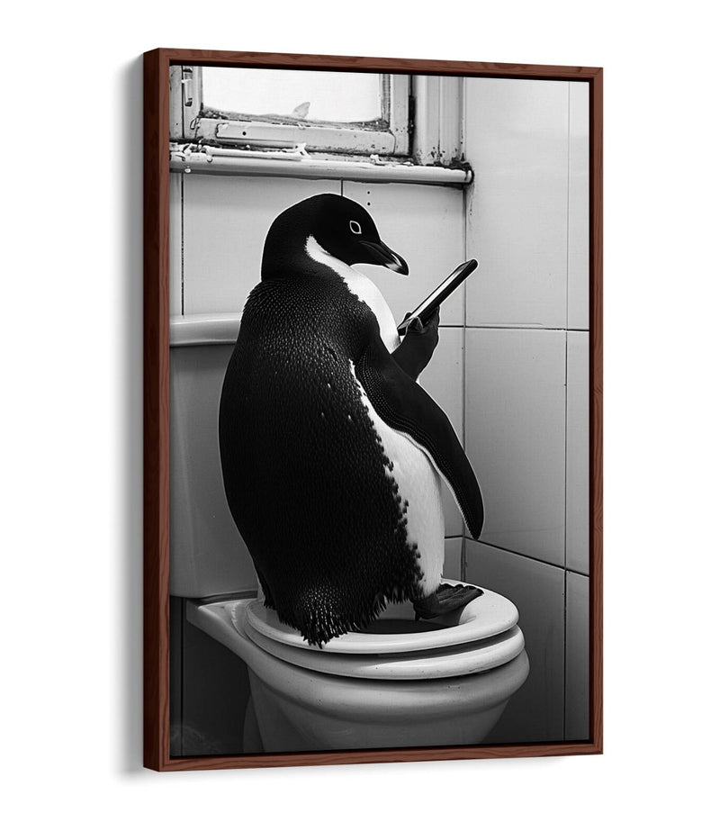 Funny Penguin Canvas – Humorous Bathroom Wall Art | Toilet Decor Print, Float Effect